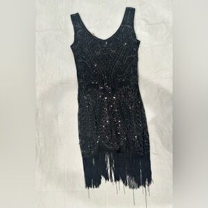 Daisy Black Beaded Mini Dress